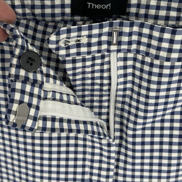 Theory Classic Skinny Mid Rise Pants Blue Gingham Womens 12 Viscose Stretch USA - Picture 4 of 13
